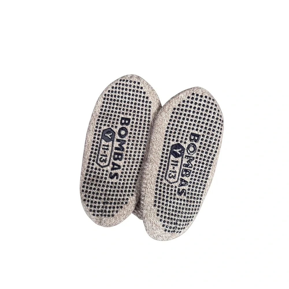 Bombas Youth Gripper Slippers Oatmeal Knit Merino Wool Blend Size‎ Y 11-13 NEW
